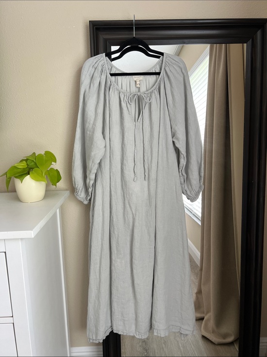 Laude The Label Dresses & Skirts - Light Gray Maxi Peasant Dress with Tie Neck